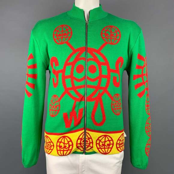 WALTER VAN BEIRENDONCK 2006 Blue & Green Wool  Cotton Reversible Cardigan - Picture 5 of 9
